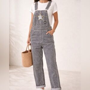 Berne Railroad Stripe Overalls Workwear Carpenter Dungarees Black White Utility